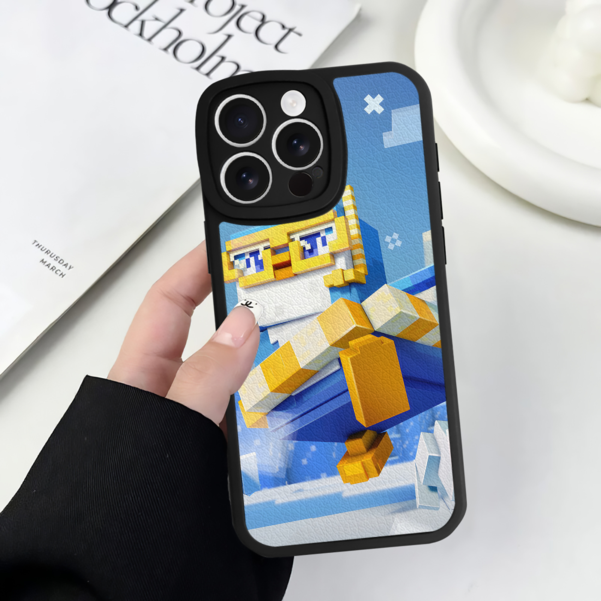 （画像用） マインクラフト ブロックの世界 Minecraft MC Block world 【iPhone 16シリーズ対応】シリコンスマホケース（レザー調） 材質：シリコン